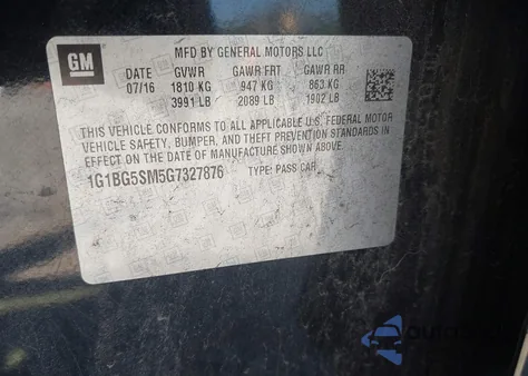 2016 Chevrolet Cruze Premier Auto from USA, damaged, VIN 1G1BG5SM5G7327876